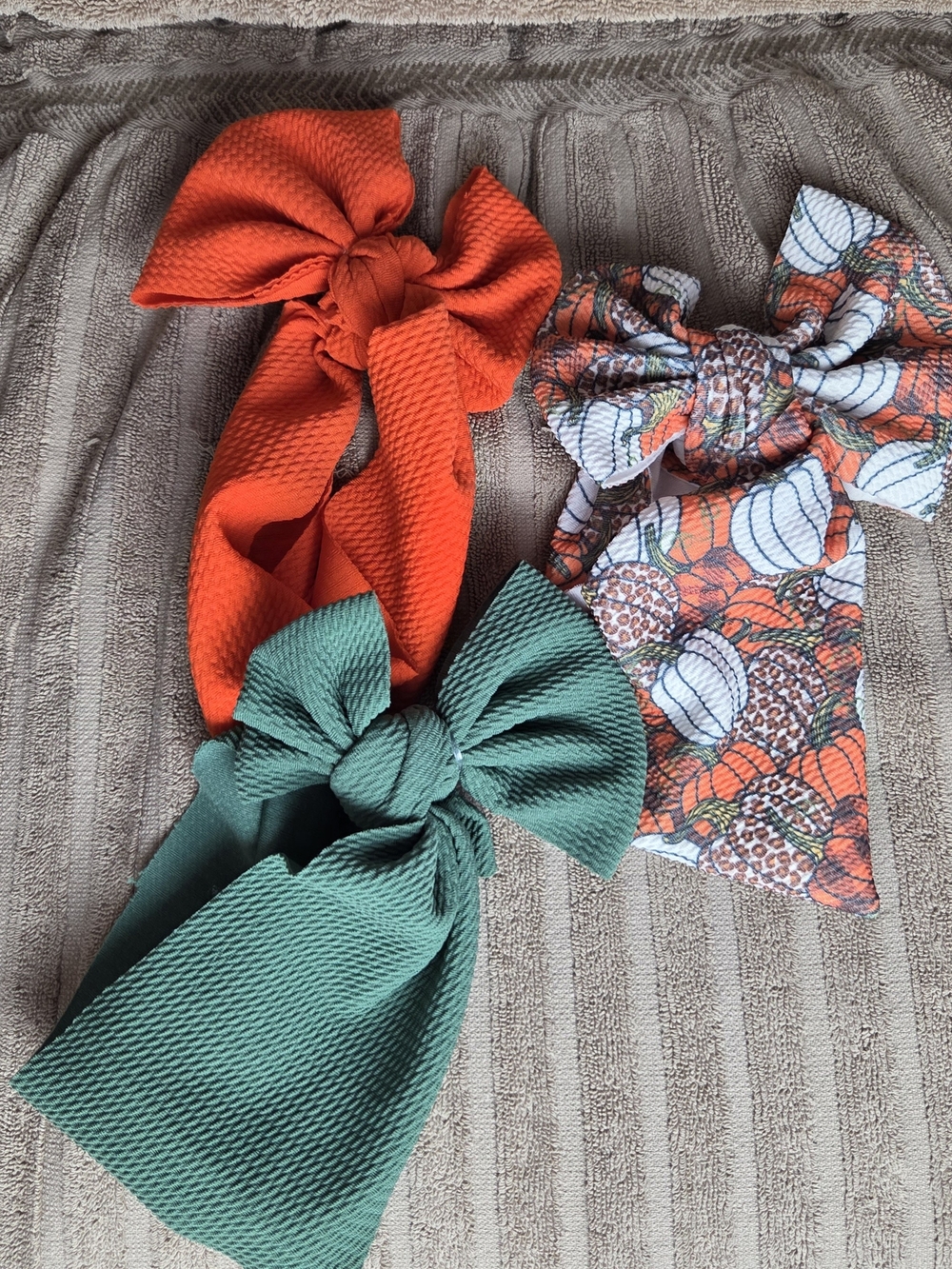 Handmade Baby Toddler Three Bow Headbands Pumpkin Multicolor Stretch